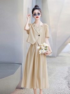 RM18891#天丝两件套连衣裙女2023夏新款时尚高级感小香风法式西装职业套装