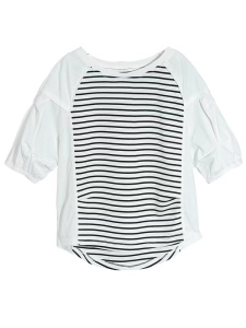 RM15136#条纹拼接假两件短袖衬衫女夏季2023年新款圆领法式高级感衬衣上衣