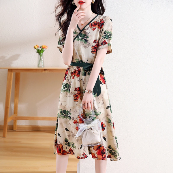 RM15765#夏季新款气质优雅高档收腰遮肉显瘦女神范连衣裙