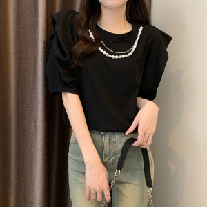 TR35132# 32支棉拉架夏装韩版宽松圆领灯笼袖挂饰大码短袖T恤女 服装批发女装批发服饰货源