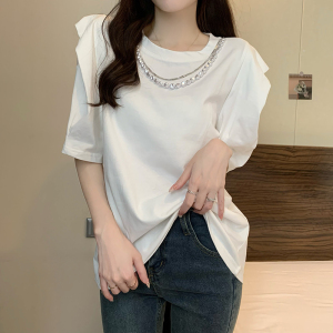 TR35132# 32支棉拉架夏装韩版宽松圆领灯笼袖挂饰大码短袖T恤女 服装批发女装批发服饰货源