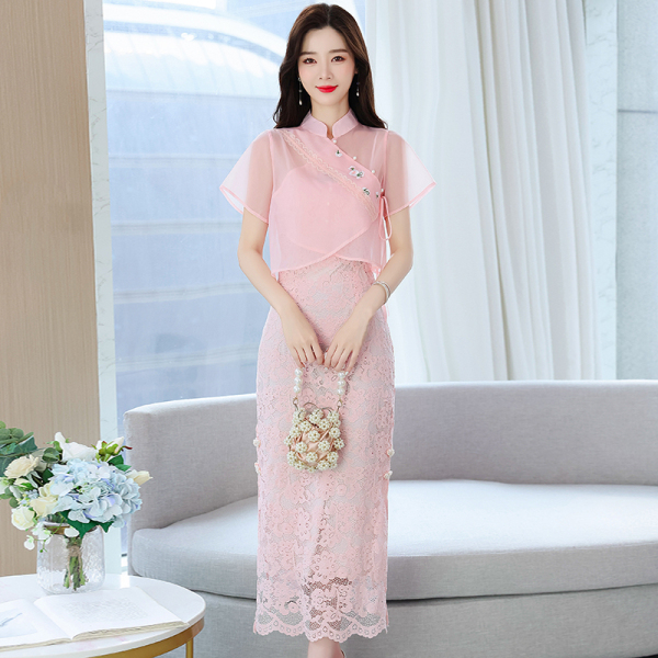 RM21753#夏季新款曼城韵影 温婉新中式旗袍连衣裙两件套春款