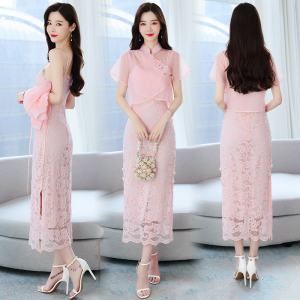 RM21753#夏季新款曼城韵影 温婉新中式旗袍连衣裙两件套春款