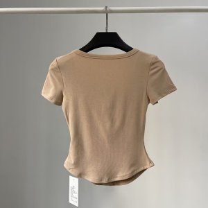RM15052#辣妹洋气半拉链性感低圆领短袖T恤女欧美弹力紧身显瘦打底衫上衣