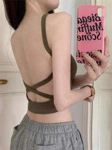 RM14991#带胸垫美背短款吊带背心女夏季辣妹设计感修身外穿打底上衣
