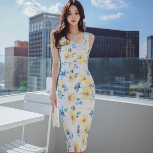 TR35588# 夏季新款韩版气质修身吊带裙时尚印花性感包臀连衣裙女 服装批发女装服饰货源