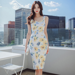 RM19778#夏季新款韩版气质修身吊带裙时尚印花性感包臀连衣裙女