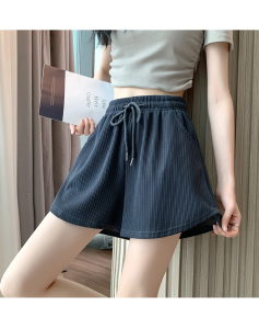 RM18356#白色冰丝短裤女夏季2023新高腰宽松垂感阔腿休闲裤子