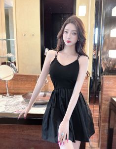 Strap Sleeveless Dress Black Slim Style Holiday Dating Dress