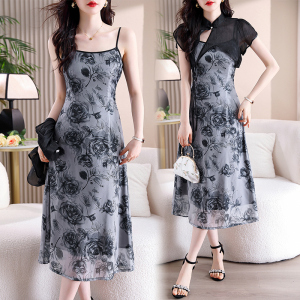 RM15807#大码女装改良夏季雪纺复古改良旗袍平时可穿时尚假两件连衣裙