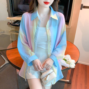 RM15126#夏季新款彩虹晕染薄款防晒衬衫防紫外线上衣外套女