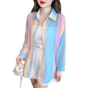 RM15126#夏季新款彩虹晕染薄款防晒衬衫防紫外线上衣外套女