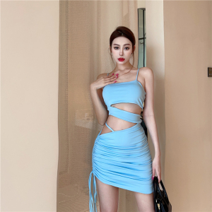 Hollow Fit Pleated Hot Wrap Hip Strap Dress