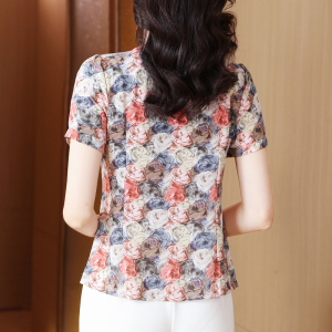 RM19114#夏装新款时尚印花短袖衬衫 女神衬衣