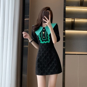 TR36645# 夏季新款法式复古高级感小香风连衣裙女夏黑色小个子气质裙子显瘦 服装批发女装批发服饰货源
