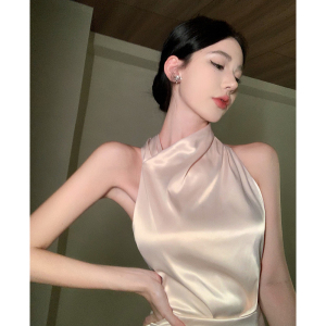 RM20165#女装气质名媛风斜肩挂脖式修身包臀露背聚会礼服连衣裙