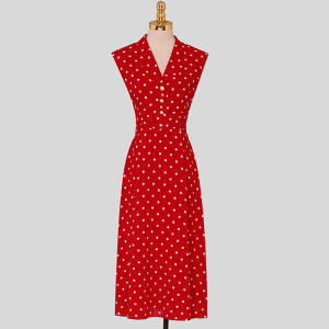 RM15083#夏季女装2023新款气质赫本风波点收腰显瘦红色雪纺连衣裙职业长裙