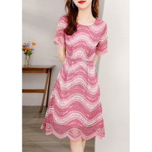 RM15813# 蕾丝连衣裙2023夏季新款高级感小众波浪纹收腰显瘦连衣裙