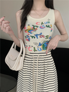 RM15184#夏季新款减龄印花针织背心无袖显瘦上衣