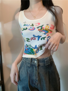 RM15184#夏季新款减龄印花针织背心无袖显瘦上衣