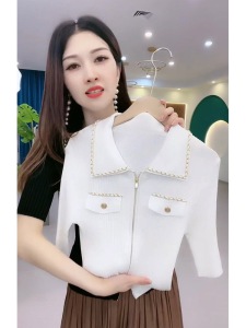 RM15672#夏韩版洋气polo领双拉链上衣女设计感独特别致小香风短袖T恤