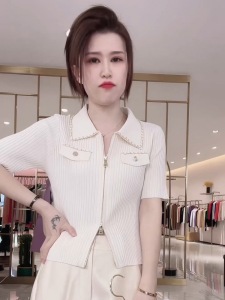 RM15672#夏韩版洋气polo领双拉链上衣女设计感独特别致小香风短袖T恤