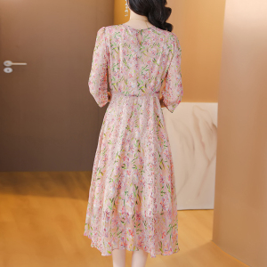 RM15361#真丝连衣裙夏季2023新款高端气质洋气桑蚕丝碎花裙收腰法式茶歇裙