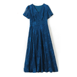 RM19596#今年流行蓝色高级感提花连衣裙长款2023夏季新款优雅显瘦大摆长裙