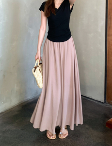 TR43364# 法式高级感气质粉色高腰垂感显瘦大裙摆半身裙服装批发女装批发服饰货源
