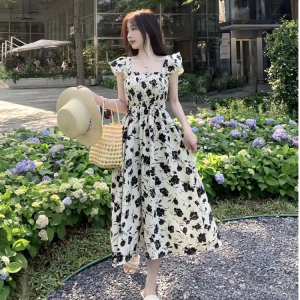 RM15383#超仙森系连衣裙2023夏季新款小飞袖甜美气质温柔风法式碎花中长裙