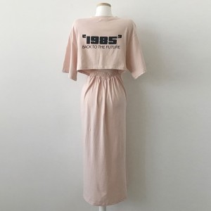 TR34844# 韩国INS小心机漏背个性数字字母图案宽松T恤裙韩范长款T裙连衣裙