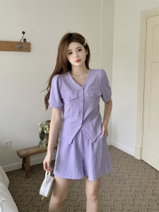 RM15543#大码女装2023夏季新款时尚v领宽松显瘦短裤套装女