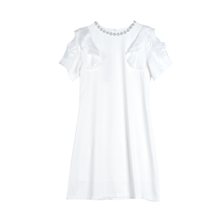 TR43535# 白色高级感小个子连衣裙女夏季新款荷叶边钉珠气质裙子服装批发女装批发服饰货源
