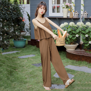 TR34773# 夏季韩版简约宽松型纯色休闲吊带上衣+时尚休闲长裤