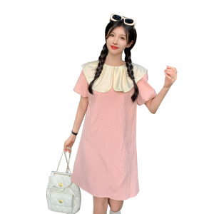 RM15861#大码女装法式娃娃领连衣裙夏新款减龄气质泡泡袖短裙子