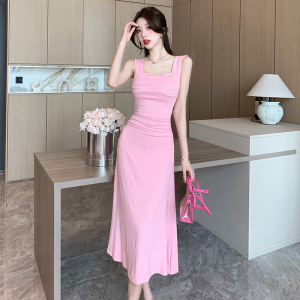 Pleated fish tail tea break French slimming niche tank top long skirt trend