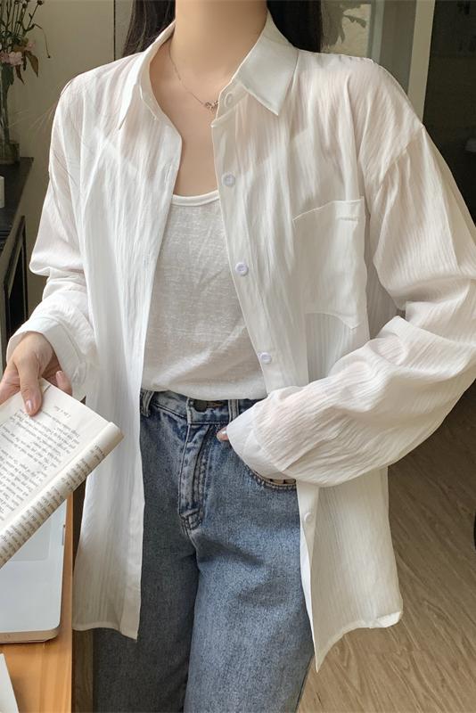 Real shot unabated sunscreen cotton linen shirt coat temperament long-sleeved top design sense niche shirt women's summer