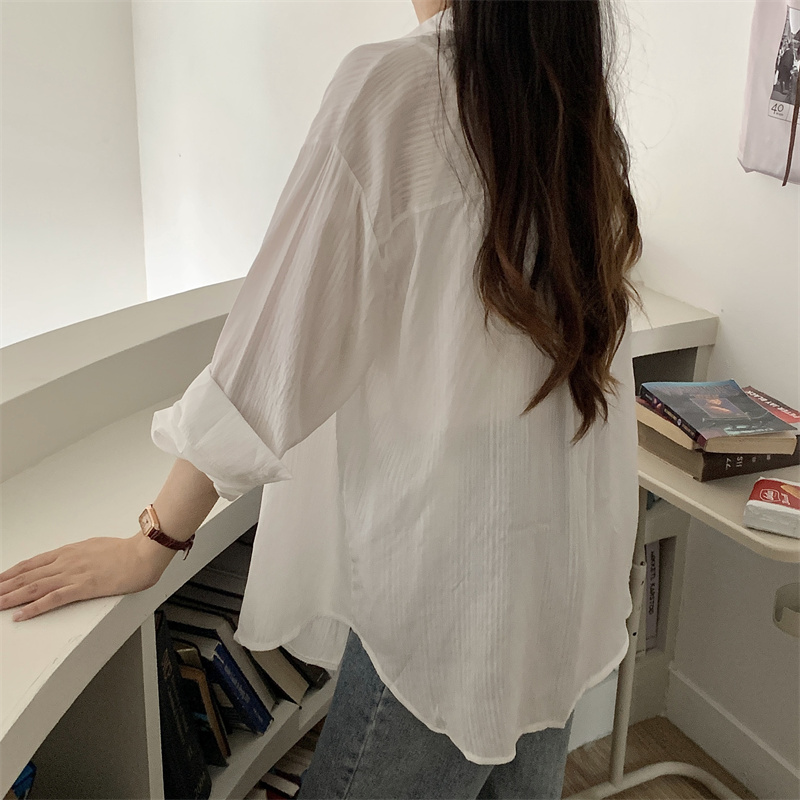 Real shot unabated sunscreen cotton linen shirt coat temperament long-sleeved top design sense niche shirt women's summer