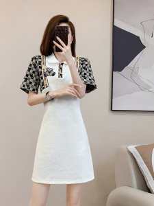 RM16411#白色polo衫连衣裙女短袖小香风假两件运动短裙拼接显瘦休闲T恤裙