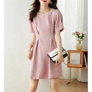 RM16523# 红色华夫格收腰女连衣裙2023夏季新款时尚休闲显瘦连衣裙