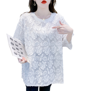 RM15307#短袖夏季中长流苏提花洋气上衣T恤宽松纯色简约大码休闲