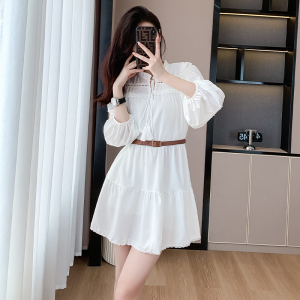 TR36640# 白色连衣裙女雪纺拼接蕾丝灯笼袖系带公主裙 服装批发女装批发服饰货源