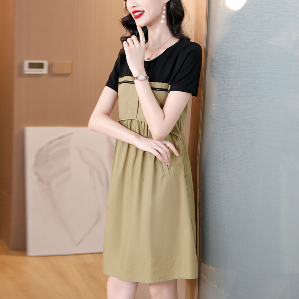 RM15991#连衣裙女夏2023年新款夏装小个子假两件套夏天短袖夏季拼接...