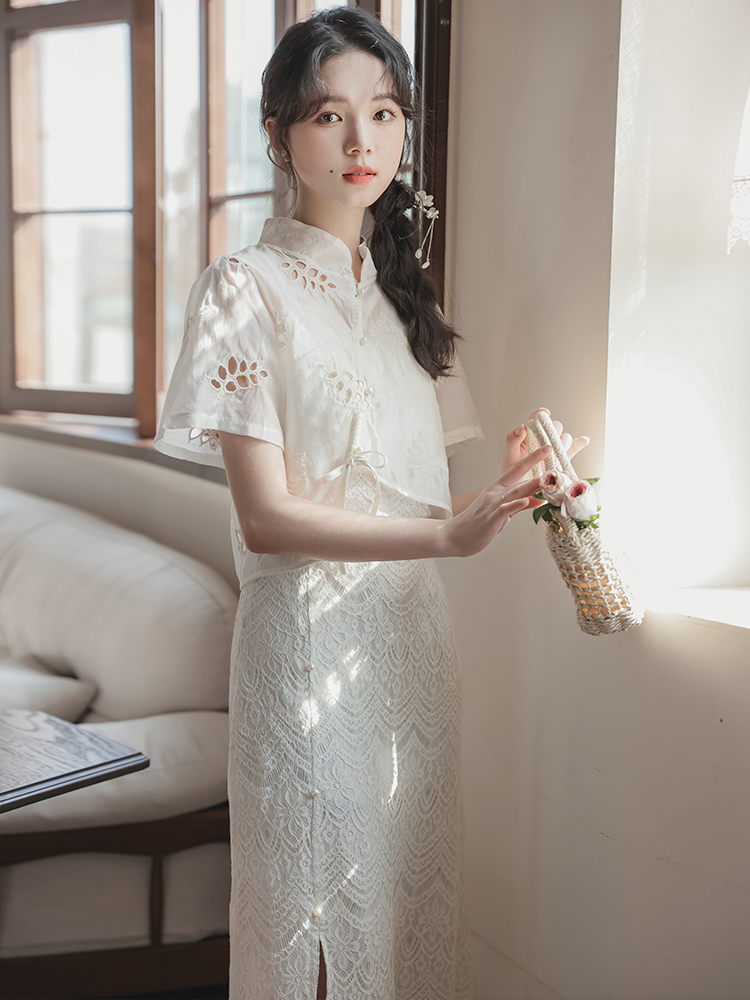 新中式改良版旗袍裙套裝女夏季新款開衫兩件套