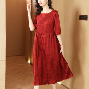 RM15476#夏季大码女装文艺宽松印花气质高腰显瘦中长裙子连衣裙