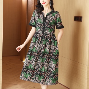 RM15477#新款女妈妈大夏季高端牌缎面休闲裙子显瘦气质连衣裙