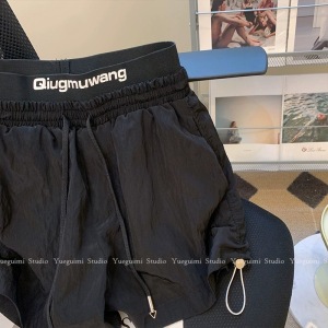 RM15484#加内里~原版质量短裤女2023新款高腰阔腿裤小个子抽绳