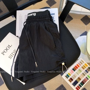 RM15484#加内里~原版质量短裤女2023新款高腰阔腿裤小个子抽绳