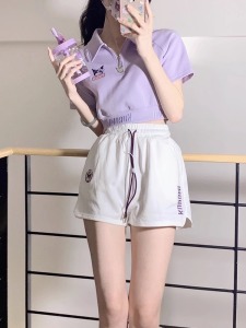 RM18364#休闲运动服套装女夏季减龄显瘦小众短款Polo衫短裤两件套