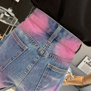 RM15485#时尚女装新款2023休闲设计感时尚百搭气质韩版扎染阔腿牛仔短裤